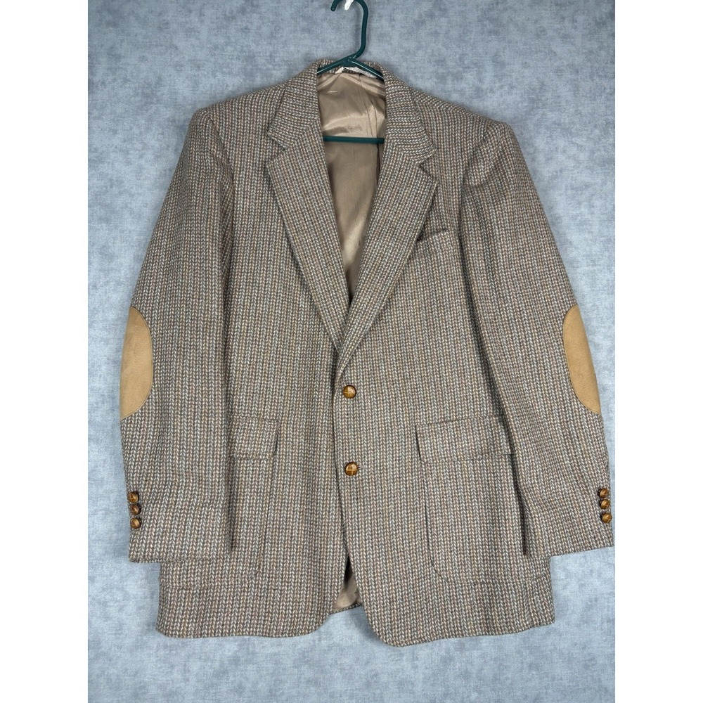 Vintage Crossroad Clothes Tweed Blazer 42L USA Leather Elbow Patch Sport Coat